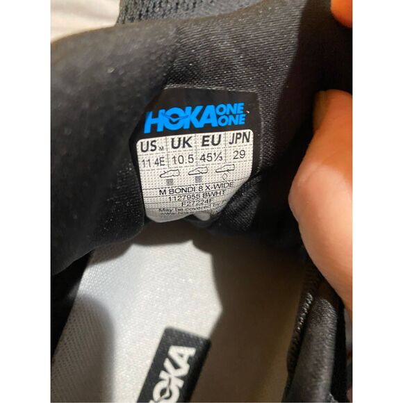 Hoka one Bondi 8 men’s black and white athletic running shoe 11 E main image 4